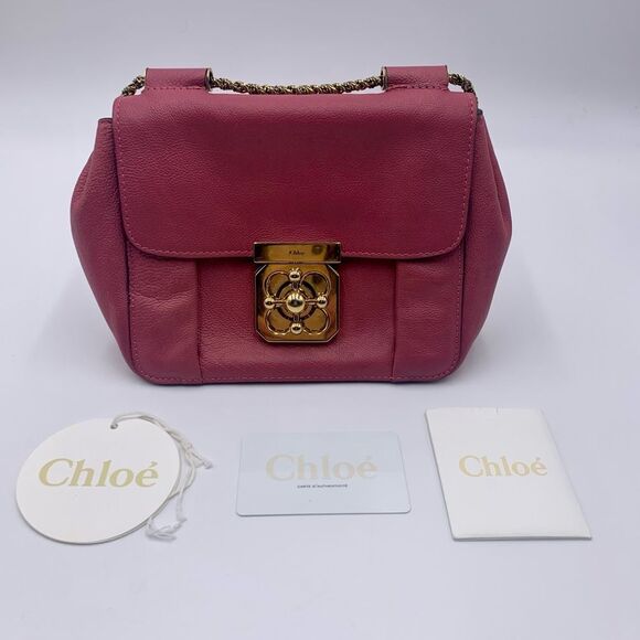 Auth Luxe Chloe Fuchsia Leather Elsie Shoulder Bag Hardware Turn Lock Excellent - Picture 9 of 16